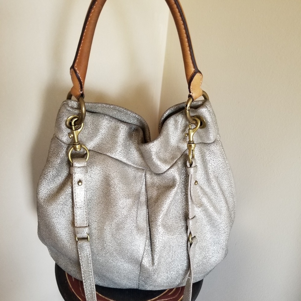 J Crew hobo metallic leather handbag
